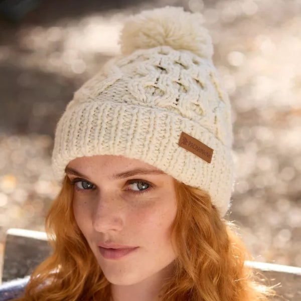 The Hat Shop Pachamama Enniskerry Merino Wool Bobble Beanie Cream