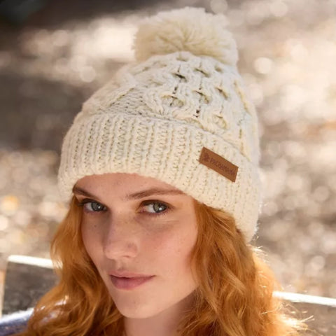 The Hat Shop Pachamama Enniskerry Merino Wool Bobble Beanie Cream