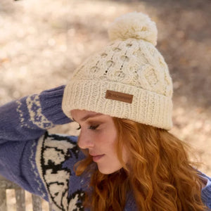The Hat Shop Pachamama Enniskerry Merino Wool Bobble Beanie Cream