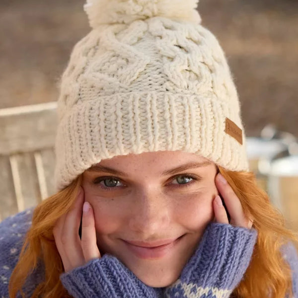 The Hat Shop Pachamama Enniskerry Merino Wool Bobble Beanie Cream
