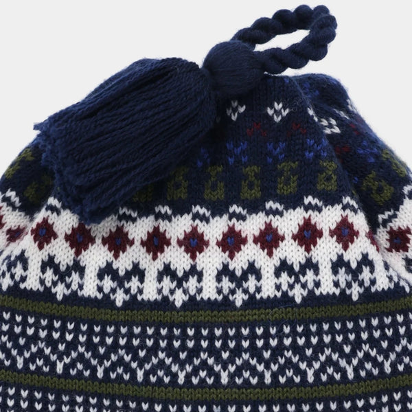 The Hat Shop, Tilley 100% Merino Wool Fairisle Beanie in Navy