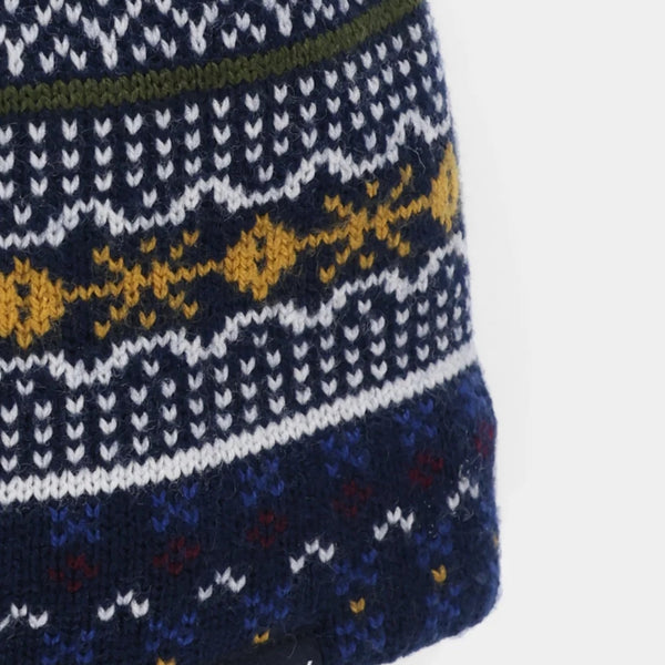The Hat Shop, Tilley 100% Merino Wool Fairisle Beanie in Navy