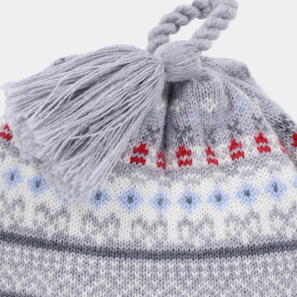 The Hat Shop, Tilley 100% Merino Wool Fairisle Beanie Hat in Grey