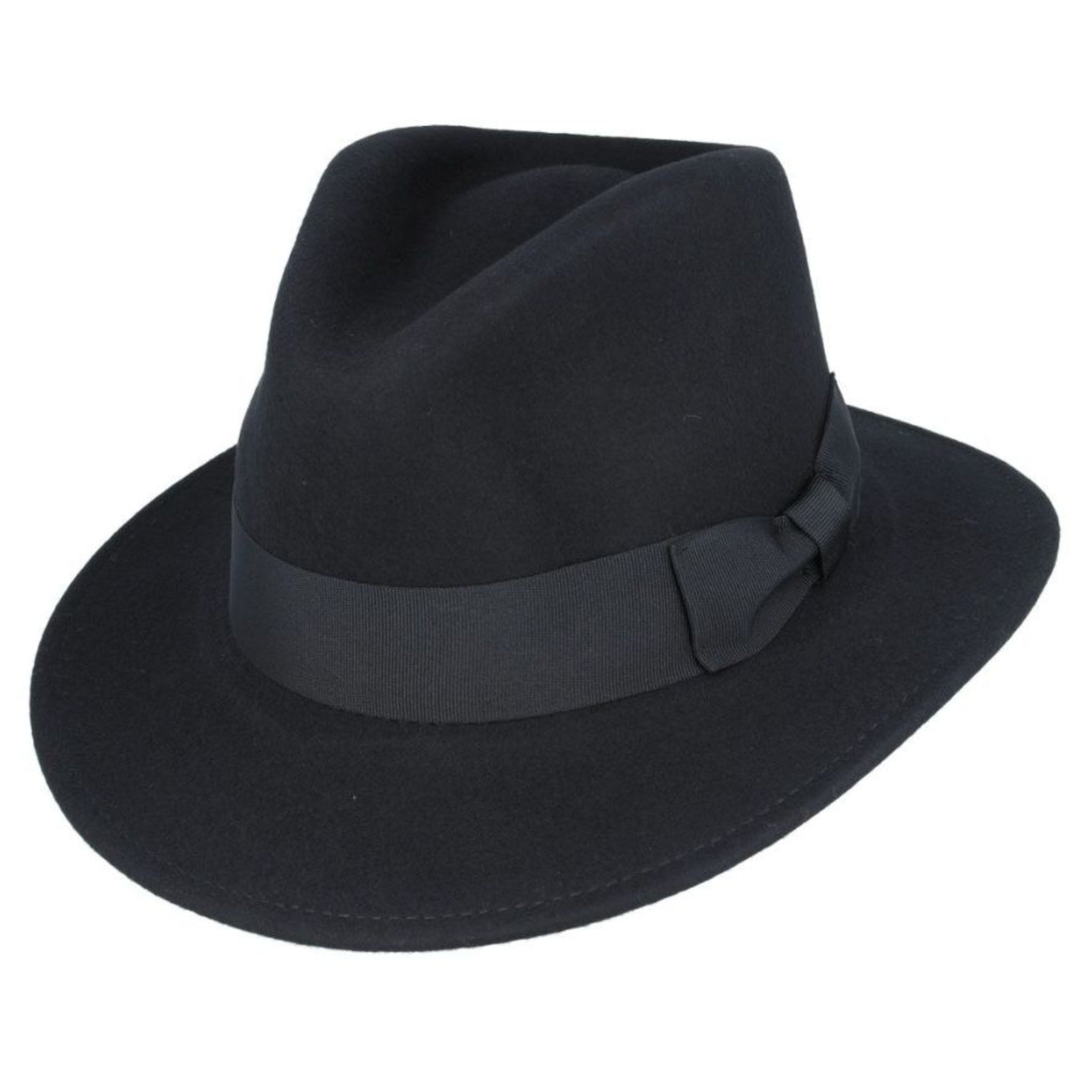 The Hat Shop Maz 100% Wool Ribbin Band Fedora 'Black'