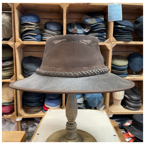 The Hat Shop Leather Airflow Bush Hat Front