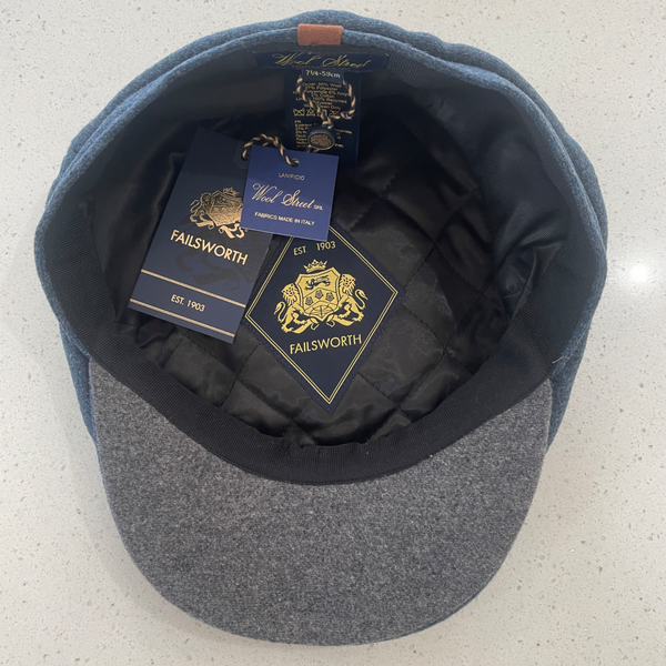 The Hat Shop Failsworth Italian Wool Hudson Cap in Jeans underside
