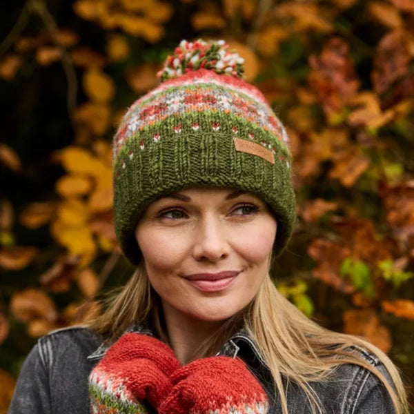 The Hat Shop, Pachamama Iona Bobble Beanie in Moss