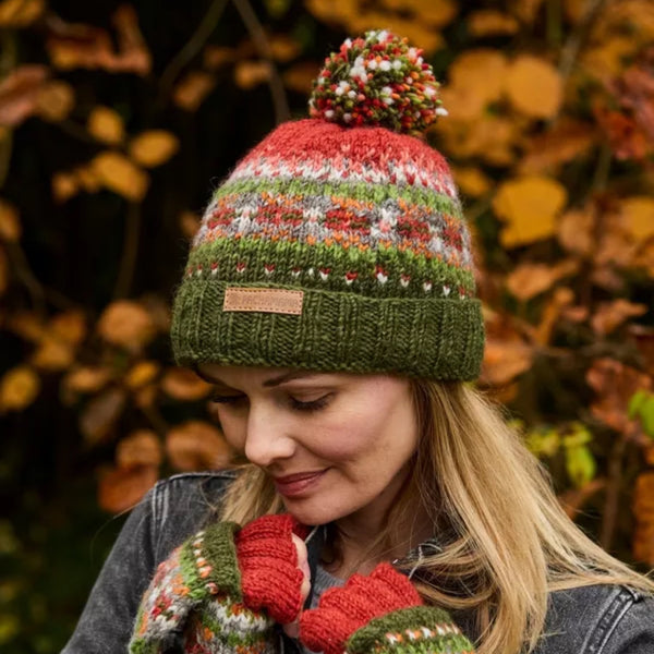 The Hat Shop, Pachamama Iona Bobble Beanie in Moss