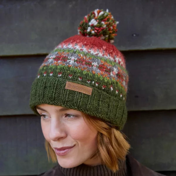 The Hat Shop, Pachamama Iona Bobble Beanie in Moss