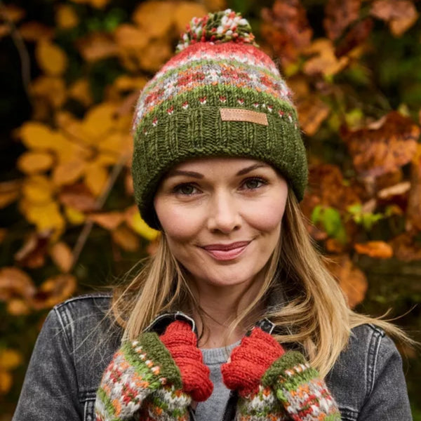 The Hat Shop, Pachamama Iona Bobble Beanie in Moss