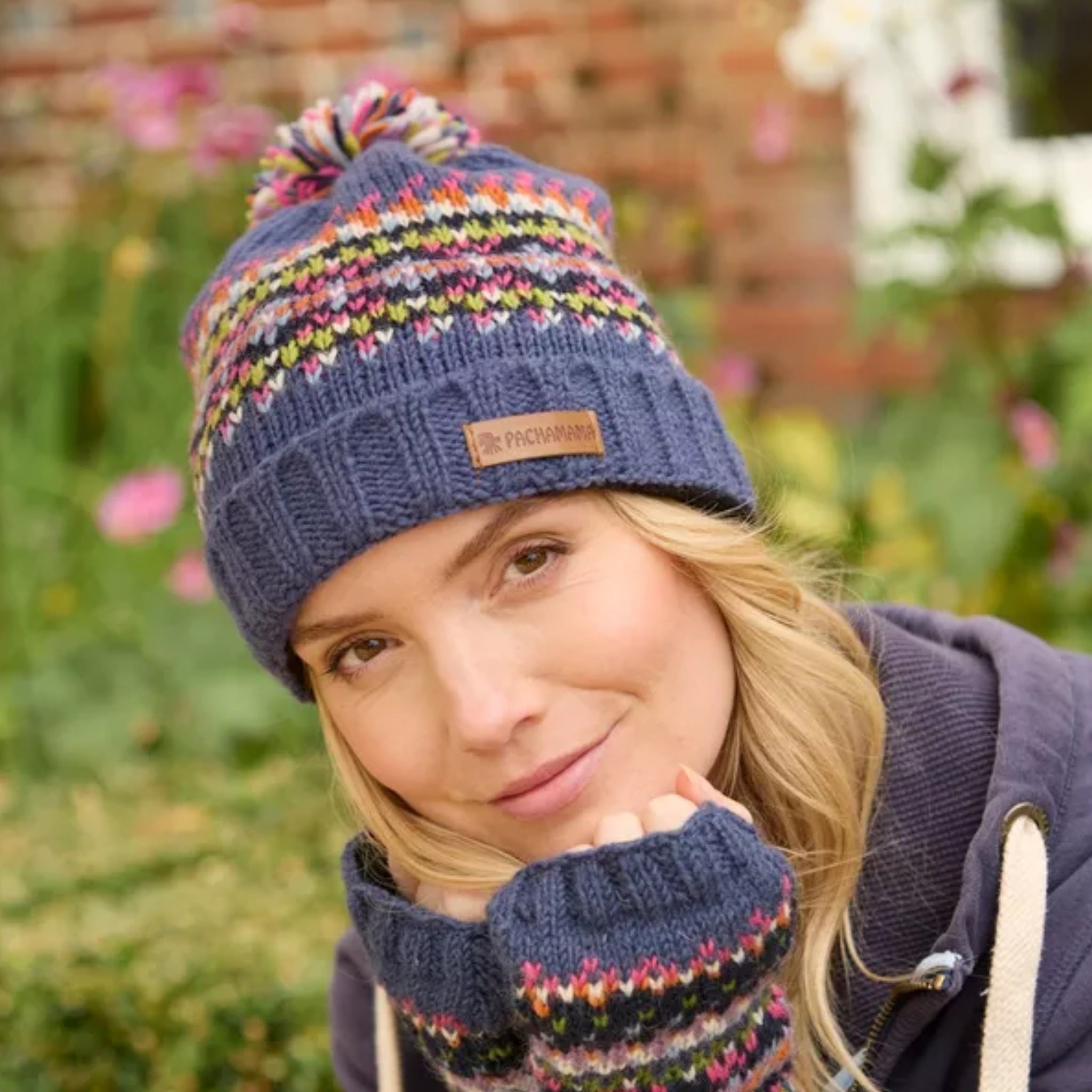 The Hat Shop Pachamama Iona Bobble Beanie Denim