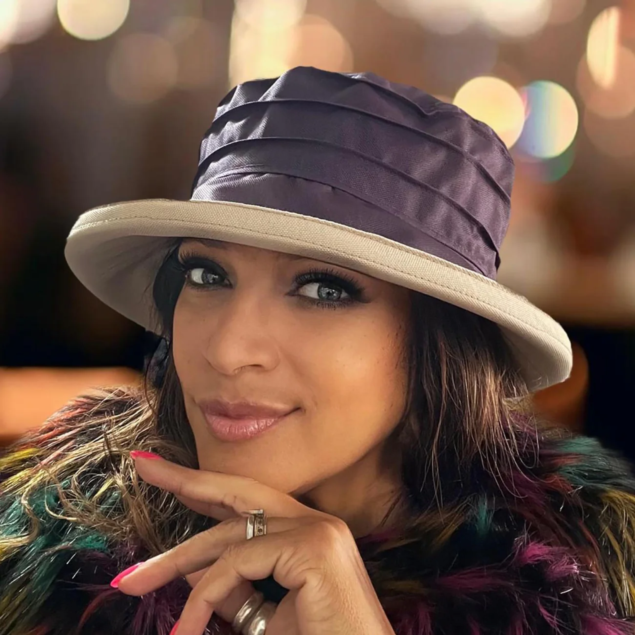 The Hat Shop Peak and Brim Lucy Waterproof HAt Purple Beige