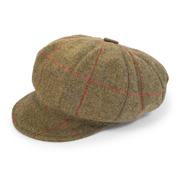 The Hat Shop Ladies Denton 100% Wool Chelsea Cap Green-Red Tweed
