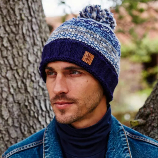 Mens Pachamama Fairisle Bobble Beanie Hat 'Navy'