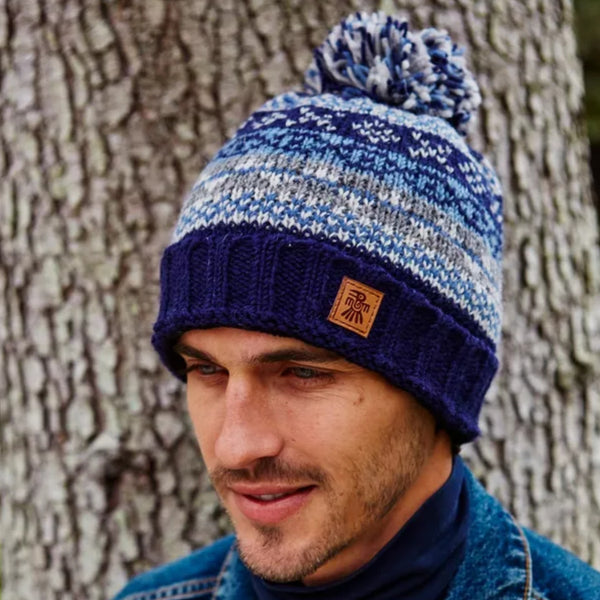 Mens Pachamama Fairisle Bobble Beanie Hat 'Navy'