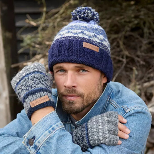 The Hat Shop Pachamama Classic Fairisle Bobble Beanie Navy