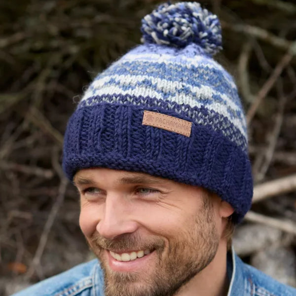 The Hat Shop Pachamama Classic Fairisle Bobble Beanie Navy