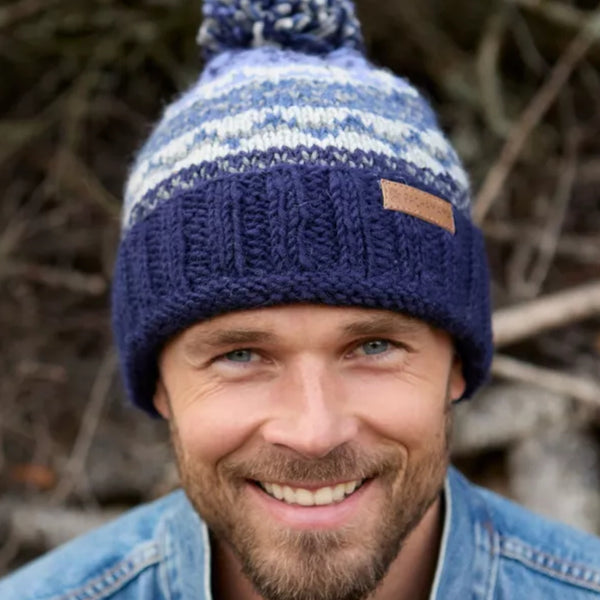 The Hat Shop Pachamama Classic Fairisle Bobble Beanie Navy