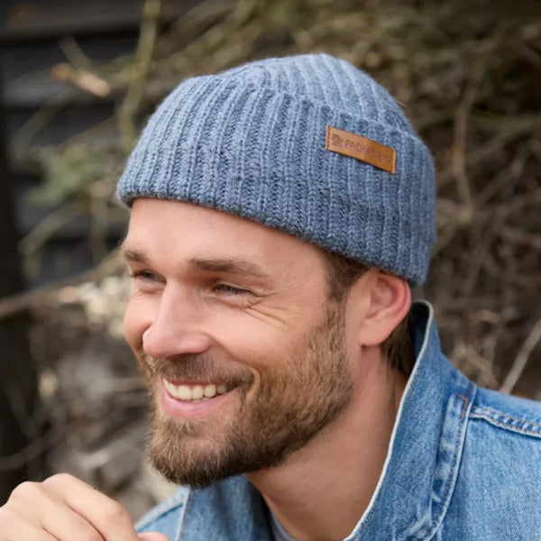 The Hat Shop Pachamama 100% Merino Wool Fisherman Beanie Hat in Dusty Blue