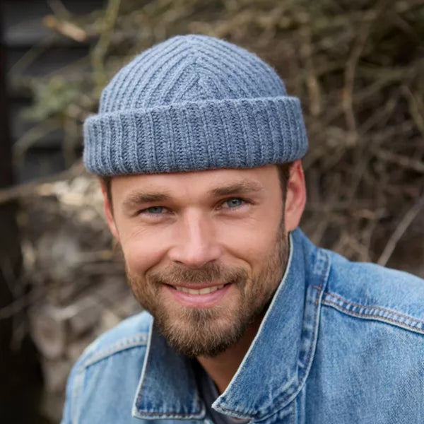 The Hat Shop Pachamama 100% Merino Wool Fisherman Beanie Hat in Dusty Blue