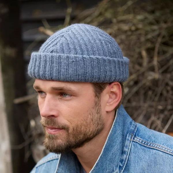 The Hat Shop Pachamama 100% Merino Wool Fisherman Beanie Hat in Dusty Blue