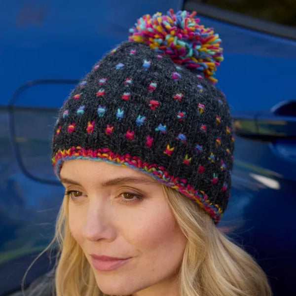 The Hat Shop Pachamama Mosaic Wool Beanie Bobble Hat