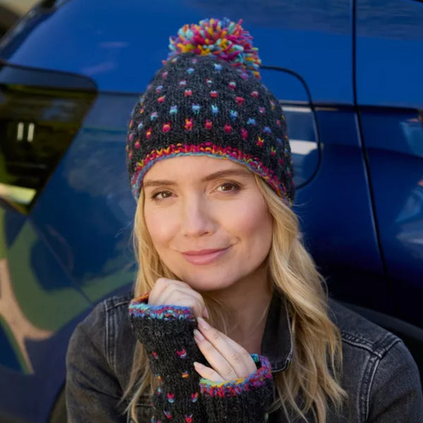The Hat Shop Pachamama Mosaic Wool Beanie Bobble Hat