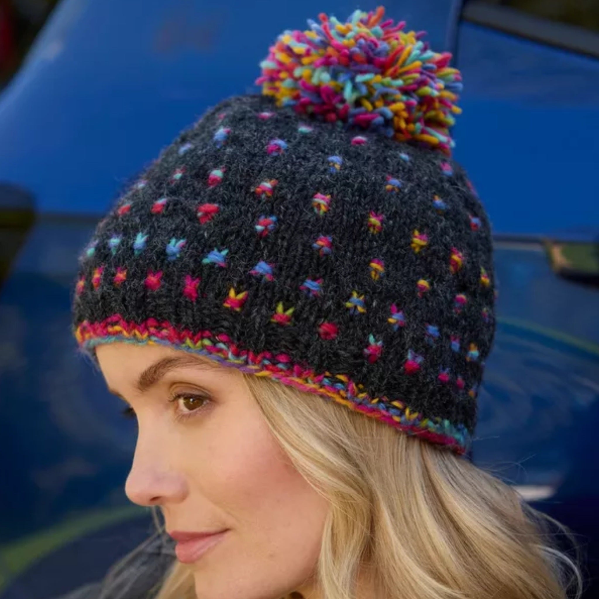 The Hat Shop Pachamama Mosaic Wool Beanie Bobble Hat