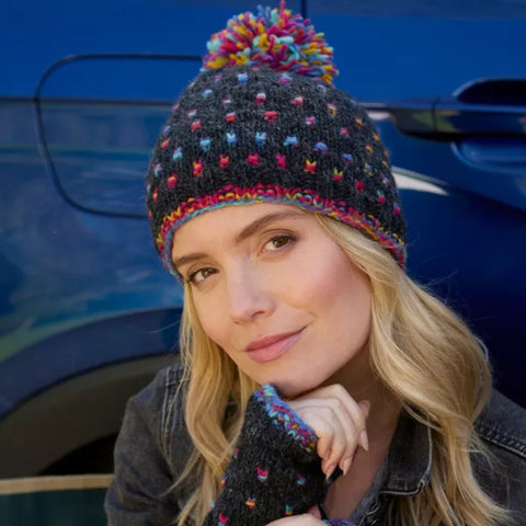 The Hat Shop Pachamama Mosaic Wool Beanie Bobble Hat