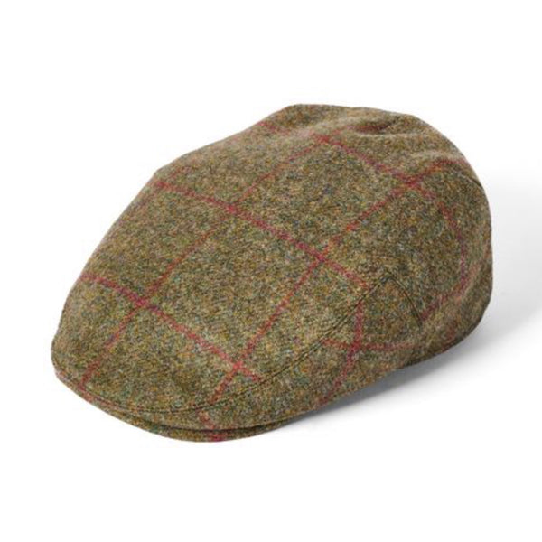 The Hat Shop, Failsworth 100% British wool flat cap in dark windowpane check