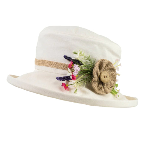 The Hat Shop Ladies Proppa Toppa Boned Hat with Hesian 'Purple Mix' 