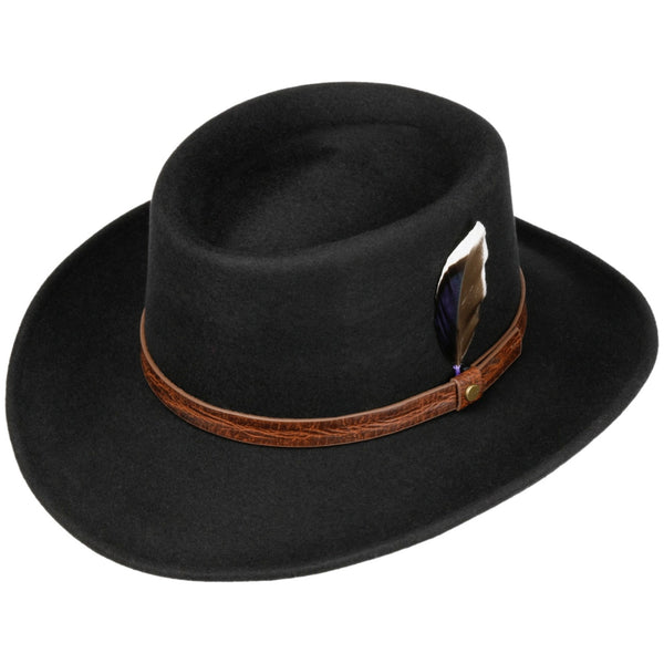 The Hat Shop Stetson Petersham Wool Gambler Hat Black