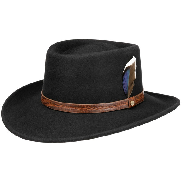 The Hat Shop Stetson Petersham Wool Gambler Hat Black