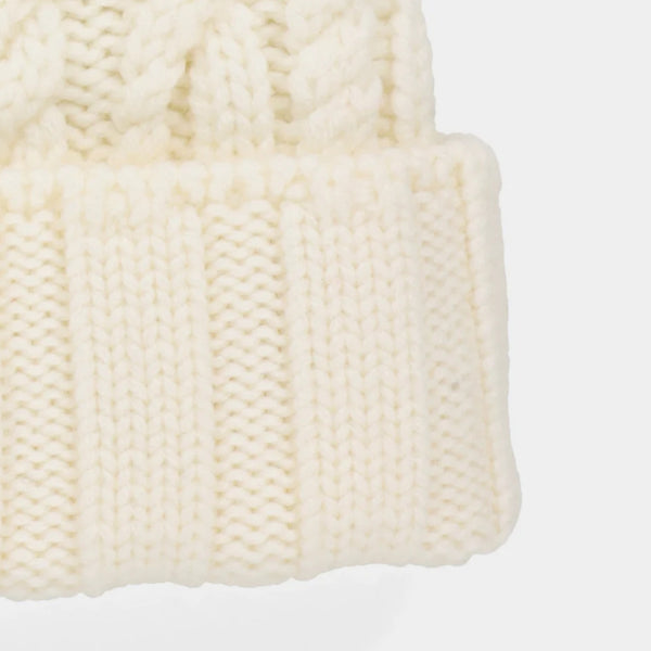 The Hat Shop Tilley Pom Pom Merino Wool Cable Beanie Cream