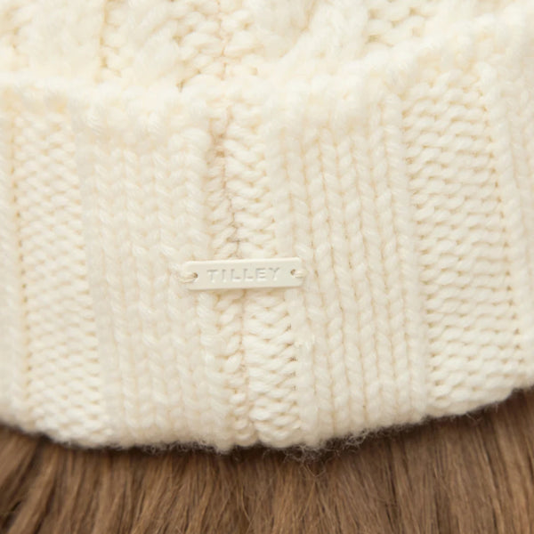 The Hat Shop Tilley Pom Pom Merino Wool Cable Beanie Cream