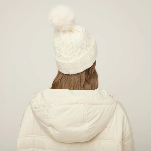 The Hat Shop Tilley Pom Pom Merino Wool Cable Beanie Cream