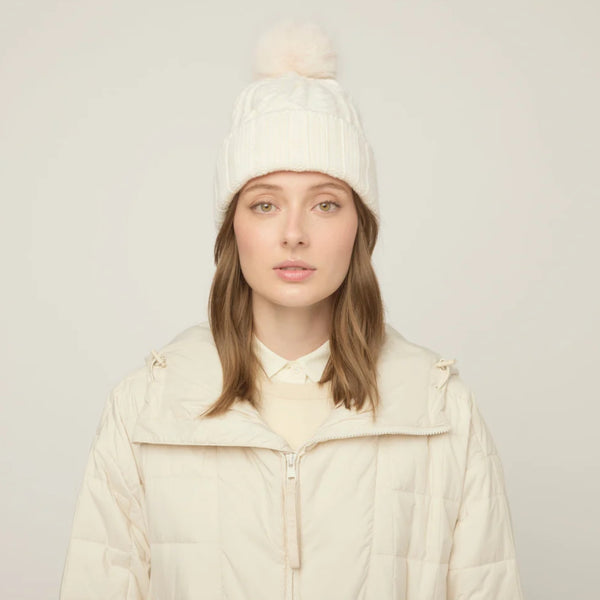The Hat Shop Tilley Pom Pom Merino Wool Cable Beanie Cream