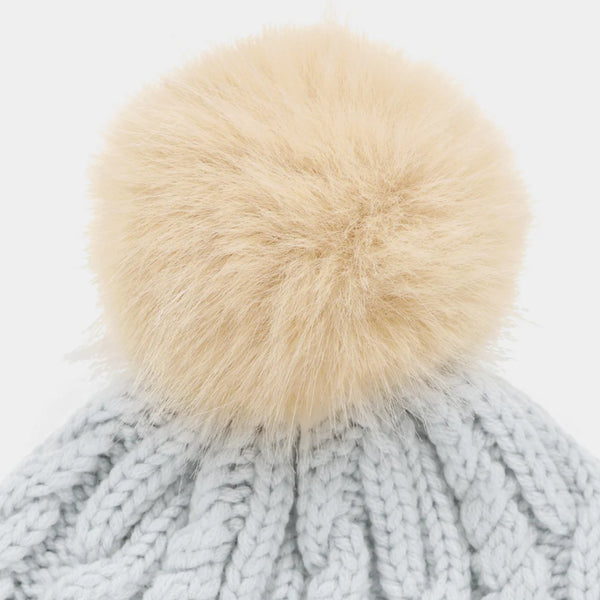 The Hat Shop Tilley Merino Wool Pom Pom Cable Beanie Ice Blue