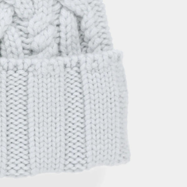 The Hat Shop Tilley Merino Wool Pom Pom Cable Beanie Ice Blue