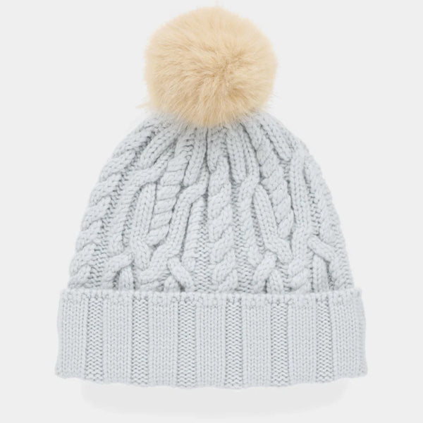 The Hat Shop Tilley Merino Wool Pom Pom Cable Beanie Ice Blue
