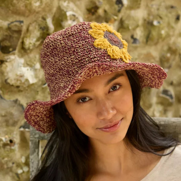 The Hat Shop Pachamama Hemp Sunflower Sun Hat Burgundy