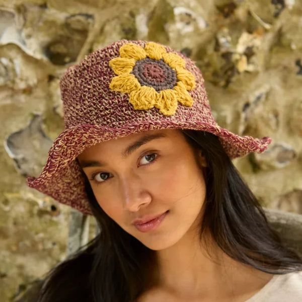 The Hat Shop Pachamama Hemp Sunflower Sun Hat Burgundy
