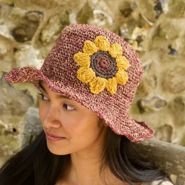 The Hat Shop Pachamama Hemp Sunflower Sun Hat Burgundy