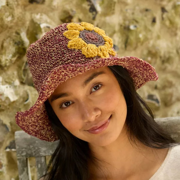 The Hat Shop Pachamama Hemp Sunflower Sun Hat Burgundy