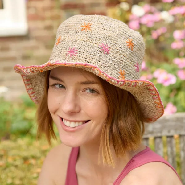 The Hat Shop Pachamama Hemp and Cotton Sun Hat in Wildlower pink