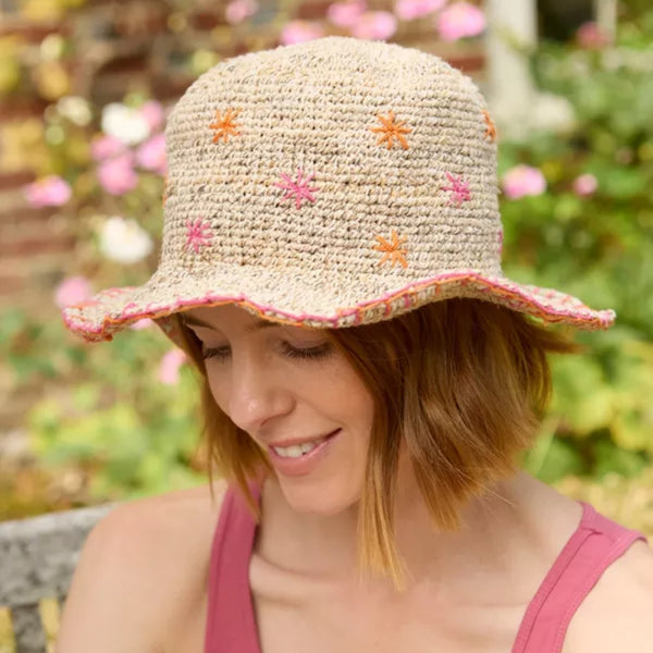 The Hat Shop Pachamama Hemp and Cotton Sun Hat in Wildlower pink