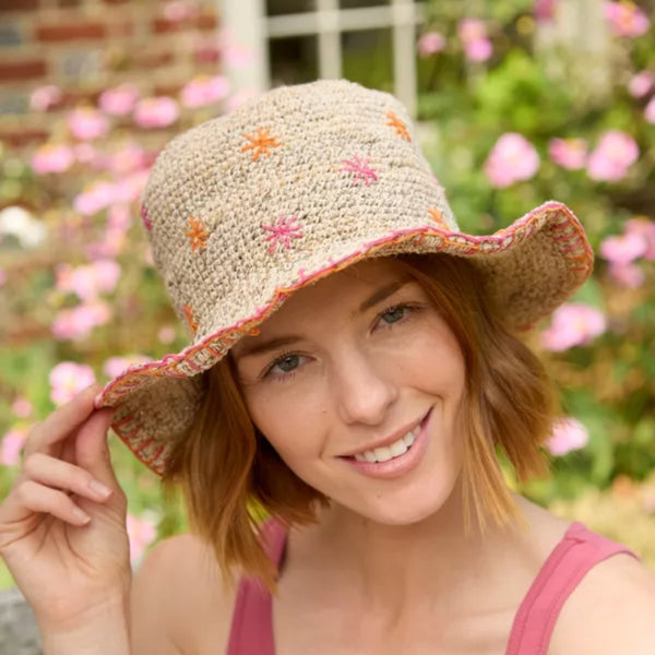 The Hat Shop Pachamama Hemp and Cotton Sun Hat in Wildlower pink
