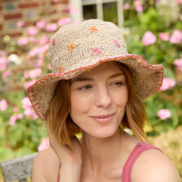The Hat Shop Pachamama Hemp and Cotton Sun Hat in Wildlower pink