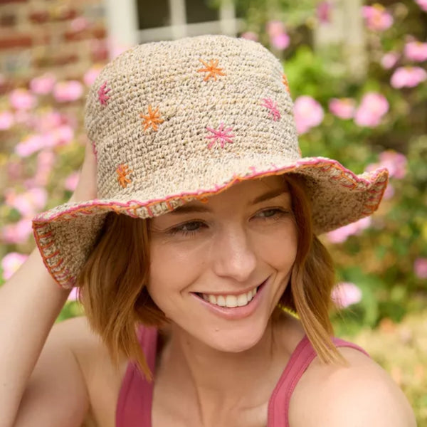 The Hat Shop Pachamama Hemp and Cotton Sun Hat in Wildlower pink