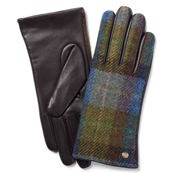The Hat Shop Ladies Failsworth Harris Tweed - Leather Gloves Green